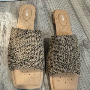 VIVAIA Tan Knit Slides - Textured Slip-On Comfort